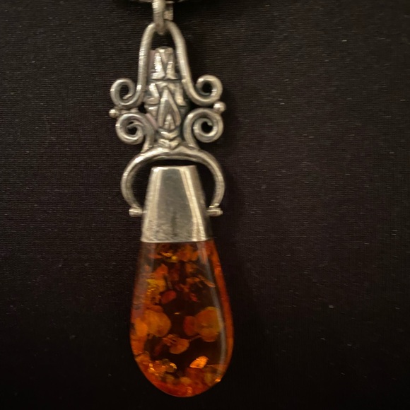 Vintage Turkish Sterling Silver and Amber Necklace - Picture 3 of 9